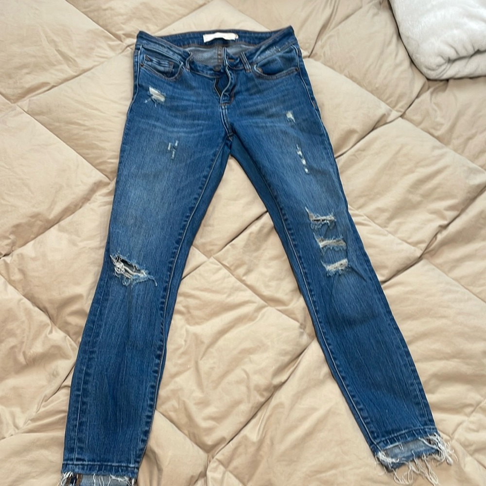 Hidden distressed crop jeans